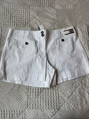 New York & Company White Double-Button Jean Shorts